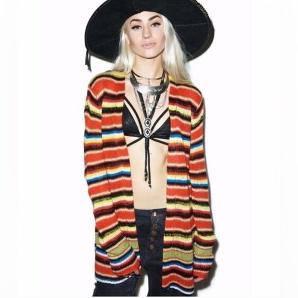 Wildfox Mohair Striped Mexican Blanket Cardigan Small Knit Colorful Small - Picture 10 of 11